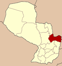 Localización del departamento de Departamento Canindeyú en el mapa de Paraguay.