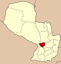 Localización del departamento de Departamento de Cordillera en el mapa de Paraguay.