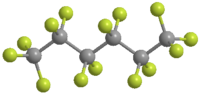 Ball-and-stick model of the perfluorohexane molecule