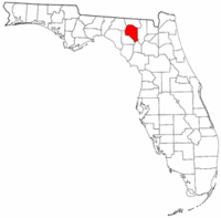 Mapa de Florida con el Condado de Suwannee resaltado