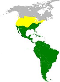 Distribución: * Amarillo – solo en el verano * Verde – todo el año             