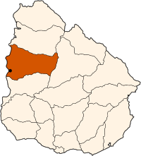 Localización del departamento de Paysandú en el mapa de Uruguay.