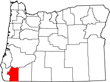 Mapa de Oregón con el Condado de Josephine resaltado