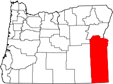 Mapa de Oregón con el Condado de Malheur resaltado
