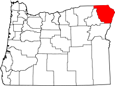 Mapa de Oregón con el Condado de Wallowa resaltado