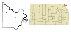 Ubicación en el condado de Doniphan en KansasUbicación de Kansas en EE. UU.