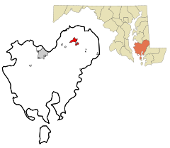 Ubicación en el condado de Dorchester en MarylandUbicación de Maryland en EE. UU.