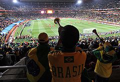 Aficionados de Brasil en las gradas del Estadio Ellis Park.