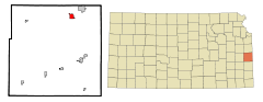 Ubicación en el condado de Linn en KansasUbicación de Kansas en EE. UU.