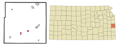Ubicación en el condado de Linn en KansasUbicación de Kansas en EE. UU.