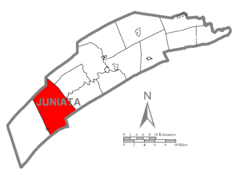 Ubicación en el condado de JuniataUbicación del condado en PensilvaniaUbicación de Pensilvania en EE. UU.