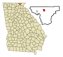 Towns County Georgia Incorporated and Unincorporated areas Hiawassee Highlighted.svg