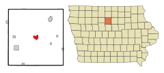 Wright County Iowa Incorporated and Unincorporated areas Clarion Highlighted.svg