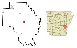 Localización en el condado de Arkansas y en el estado de Arkansas