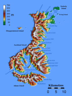 Mapa de las islas Auckland