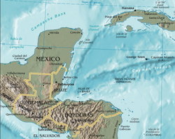 Mapa del golfo de Honduras.