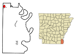 Localización en el condado de Chicot y en el estado de Arkansas