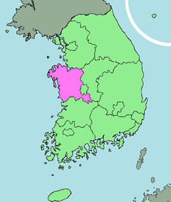 Localización de Chungcheong del Sur en Corea del Sur