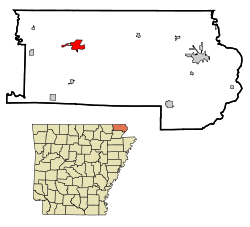 Localización en el Condado de Clay y en el estado de Arkansas
