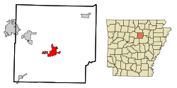 Localización en el condado de Cleburne y en el estado de Arkansas