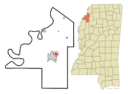 Coahoma County Mississippi Incorporated and Unincorporated areas Lyon Highlighted.svg