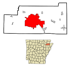 Localización en el Condado de Craighead y en el estado de Arkansas