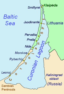 Mapa del istmo de Curlandia y la laguna