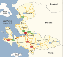 Redes viarias en la zona del golfo de Esmirna