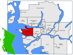 Localización de Vancouver en la Columbia Británica