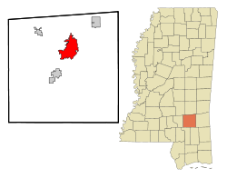 Jones County Mississippi Incorporated and Unincorporated areas Laurel Highlighted.svg
