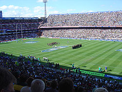 El estadio, durante un encuentro de rugby.