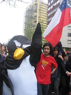 Manifestante disfrazado de pingüino.jpg