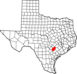 Mapa de Texas con el Condado de Gonzales resaltado