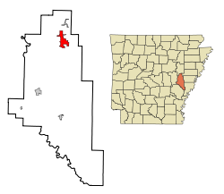 Localización en el Condado de Monroe y en el estado de Arkansas
