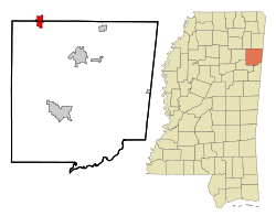 Monroe County Mississippi Incorporated and Unincorporated areas Nettleton Highlighted.svg