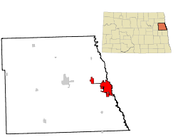 Localización de Grand Forks en el estado de Dakota del Norte, EE. UU.