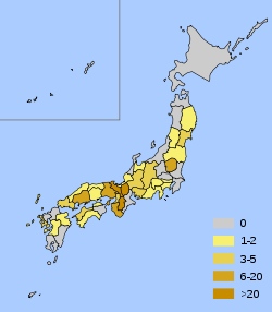 Edificios y estructuras. La mayor parte se encuentran en la región de Kansai y oeste de Japón y algunas en el norte de Honshū.