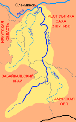 Curso y cuenca del río Olekma (en ruso)