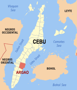 Mapa de Cebú que muestra la situación de Argao