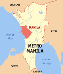 Mapa de la Gran Manila que muestra la situación de Manila