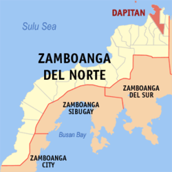Mapa de Zamboanga del Norte que muestra la situación de Dapitan