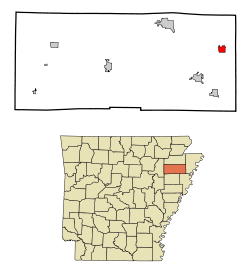 Localización en el condado de Poinsett y en el estado de Arkansas