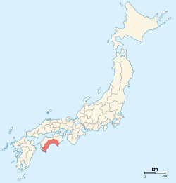 Mapa provincial de Japón con la provincia de Tosa resaltada