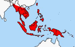 Distribución de la rata de la Polinesia en el Sureste Asiático (en rojo)