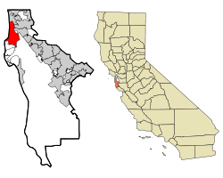 Localización en el Condado de San Mateo y en el estado de California