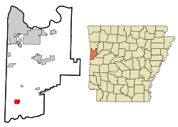 Localización en el condado de Sebastian y en el estado de Arkansas