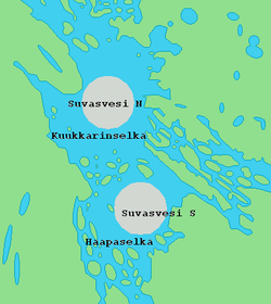 Mapa del lago con el impacto sombreado en gris