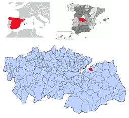 Localización de Ciruelos respecto a Castilla-La Mancha, España y Europa.