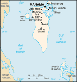 Mapa del golfo con las islas de Baréin en el centro