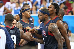 Beijing Olympics Men's Semifinal Basketball USA huddle.jpg